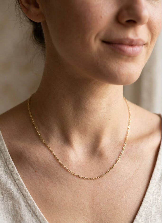 CM 14K Gold Renk Pirinç Gemi Zinciri Model Kadın Kolye