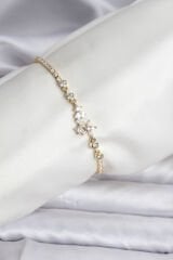 Çiçekli Model Zirkon Taşlı Gold Renk Su Yolu Kadın Bileklik