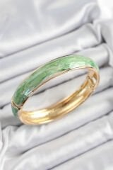Pirinç Mavi Yeşil Mineli Mermer Desen Model Gold Renk Kadın Kelepçe