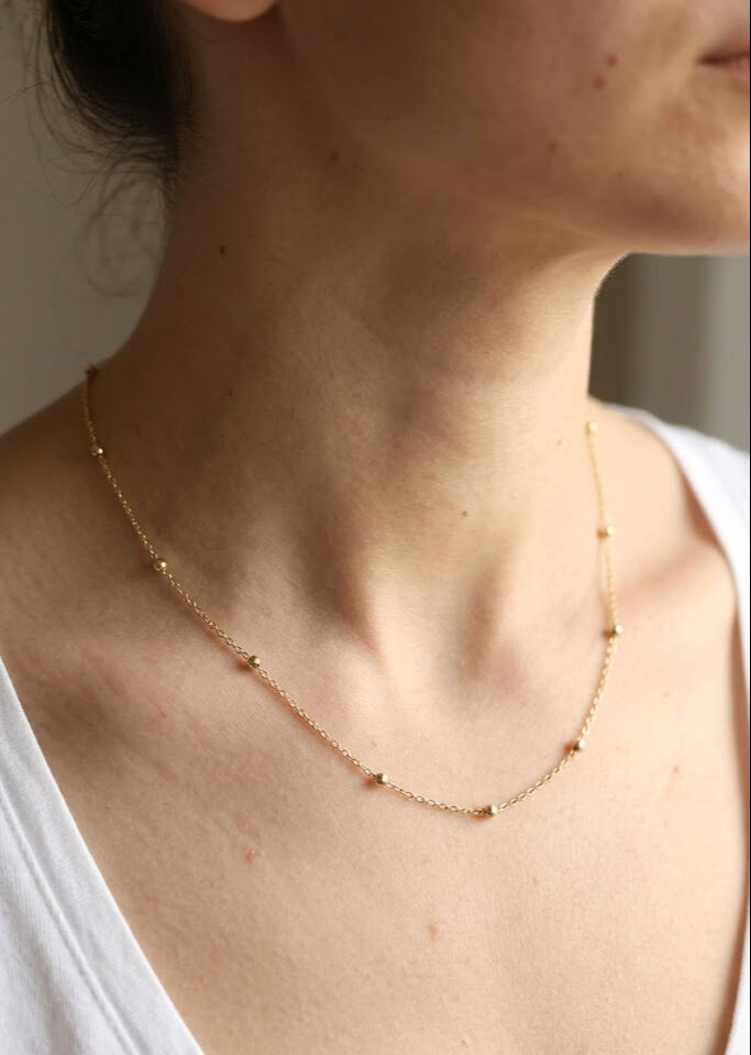 CM 14K Gold Renk Minik Top Zincirli Kadın Kolye