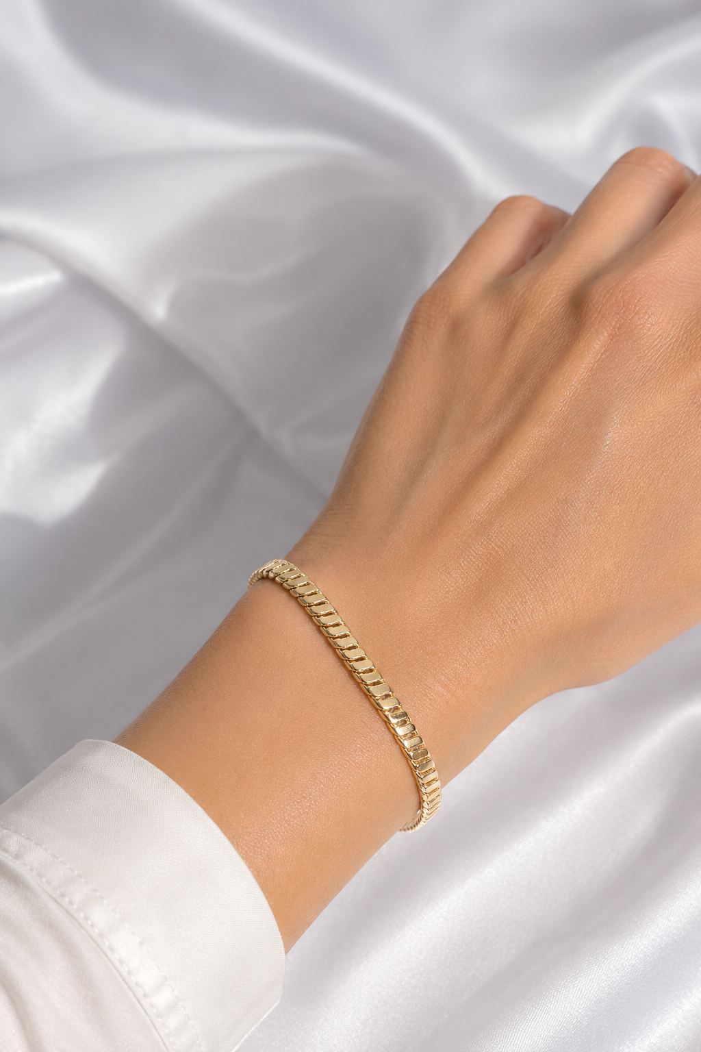 14K Gold Renk Kaplama Kare Zincir Model CM Kadın Bileklik