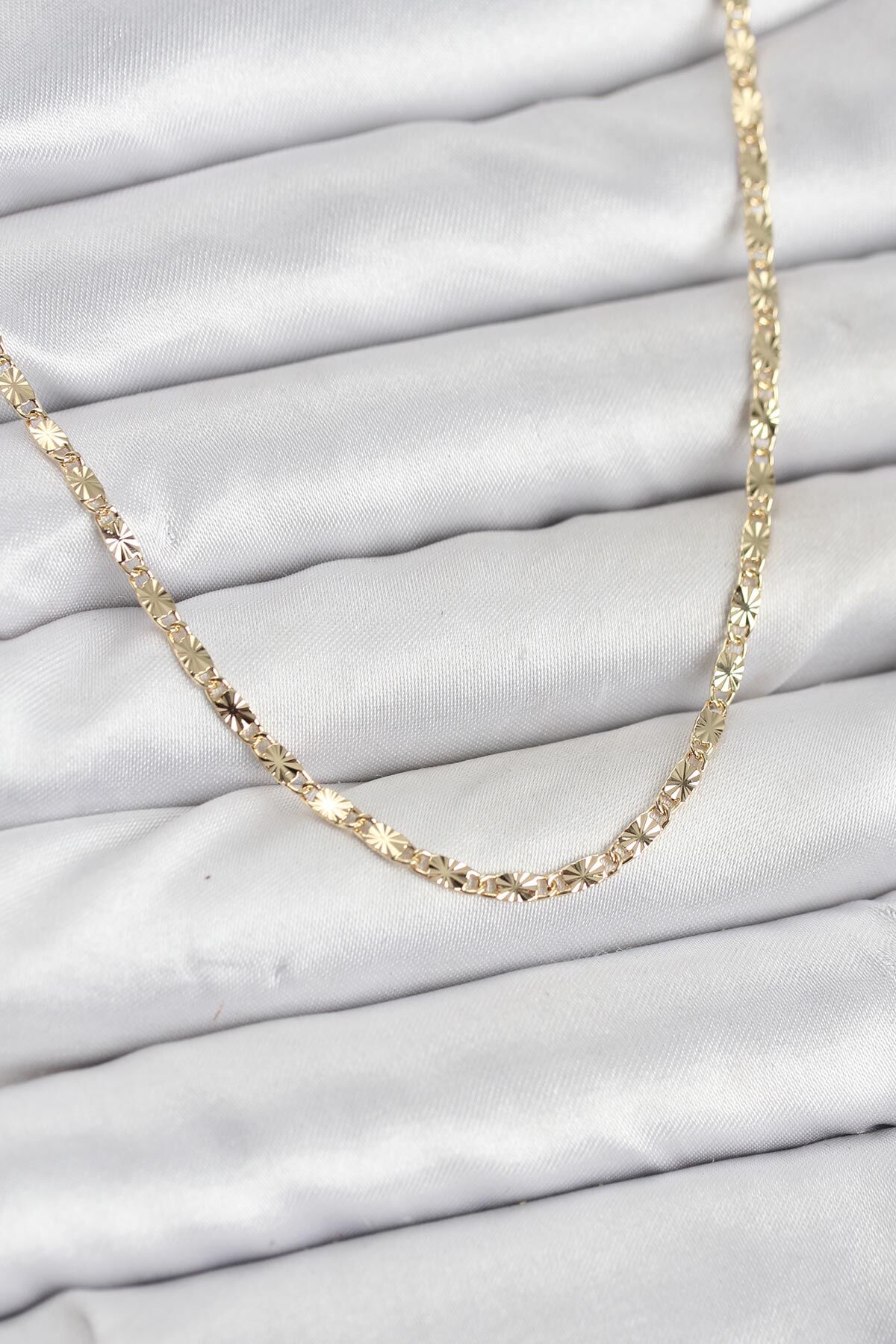 CM 14K Gold Renk Lazerli Zincir Model Kadın Kolye