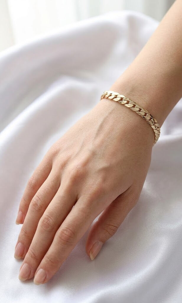 14K Gold Renk Kaplama Ezme Zincir Model Kadın Bileklik