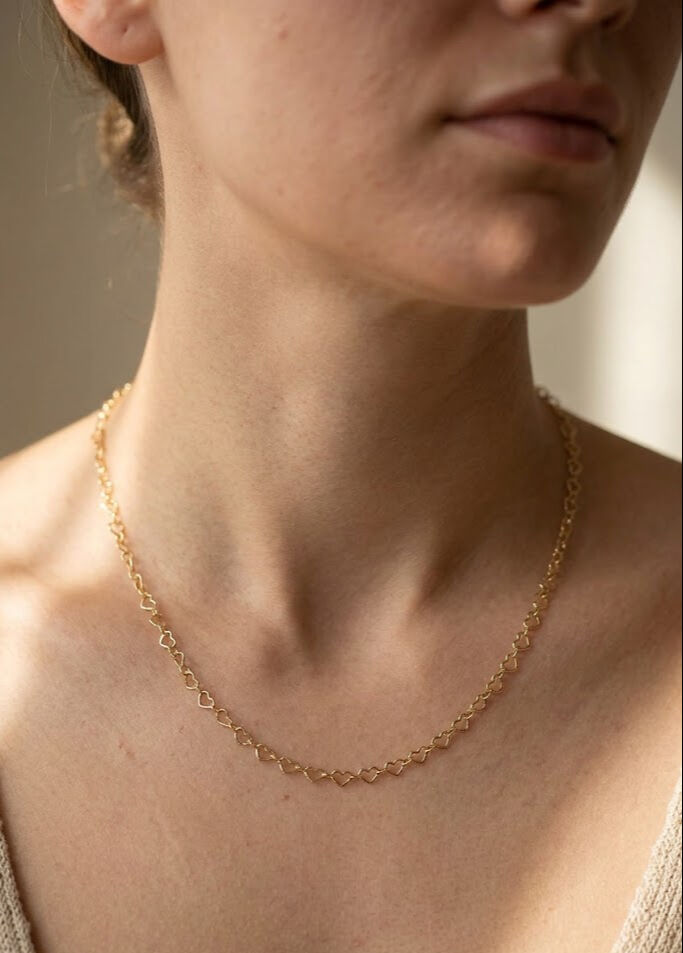 CM 14K Gold Renk Kalp Zincirli Kadın Kolye