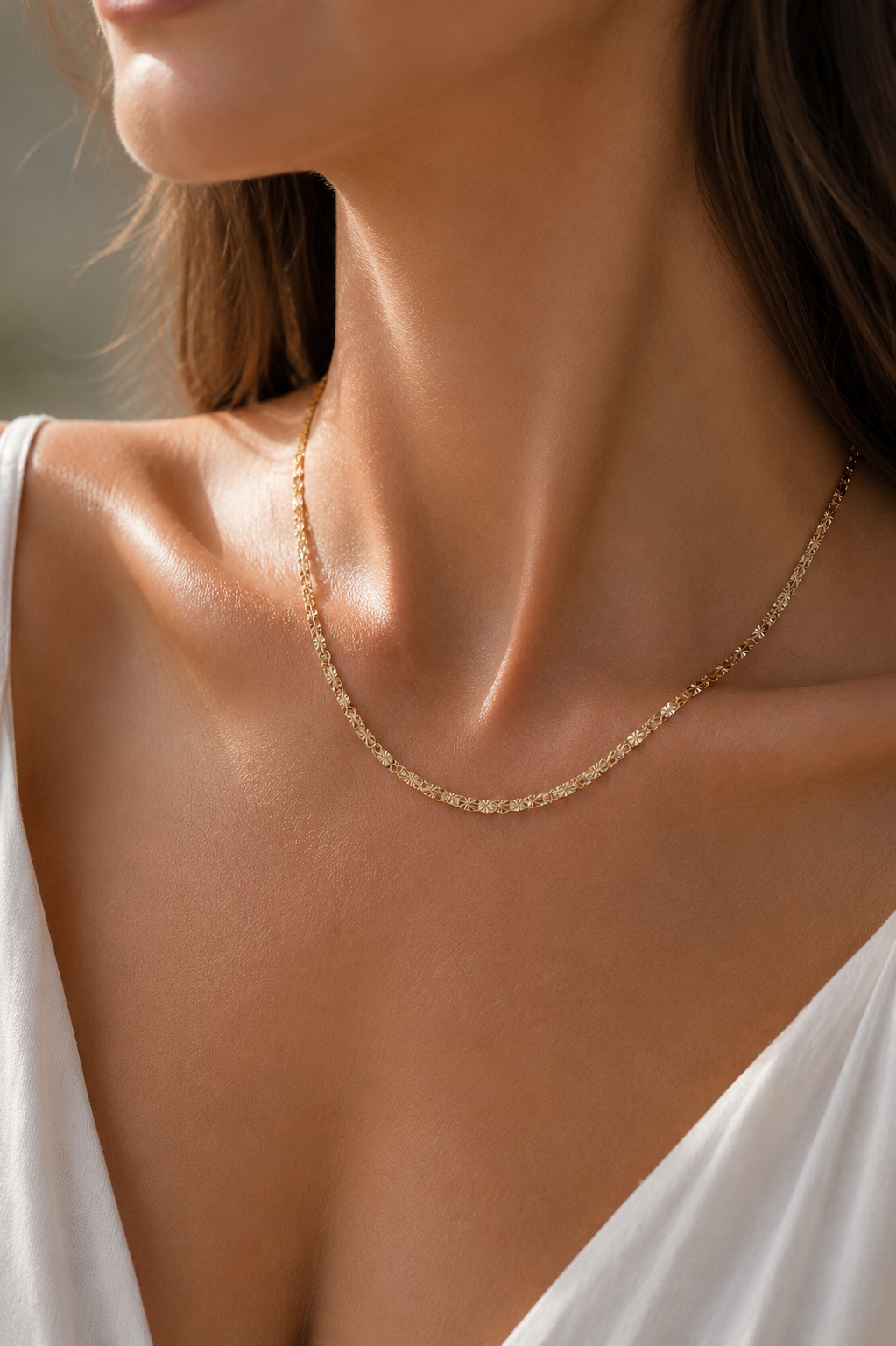 CM 14K Gold Renk Lazer İnce Zincirli Kadın Kolye