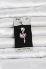 316L Cerrahi Çelik Pembe Zirkon Taşlı Model Göbek Piercing