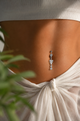 316L Cerrahi Çelik Sallantılı Zirkon Taşlı Model Göbek Piercing