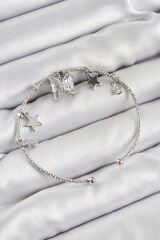 Pirinç Zirkon Taşlı Kelebek Ve Yıldız Model Gümüş Renk Charm Bileklik