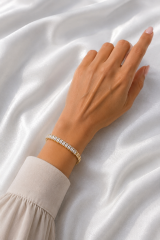 14K Gold Renk Kaplama Zirkon Taşlı Baget Model CM Kadın Bileklik