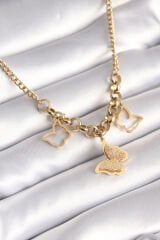 316L Çelik Gold Renk Simli Kelebek Model Kadın Kolye