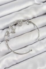 Pirinç Zirkon Taşlı Tavşan Ve Kalp Model Gümüş Renk Charm Bileklik