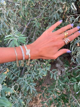 14K Gold Renk Kaplama Zirkon Taşlı Baget Model CM Kadın Bileklik