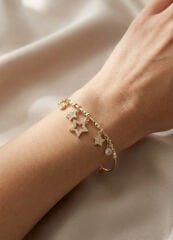 Pirinç Zirkon Taşlı Yıldız Model Gold Renk Charm Bileklik