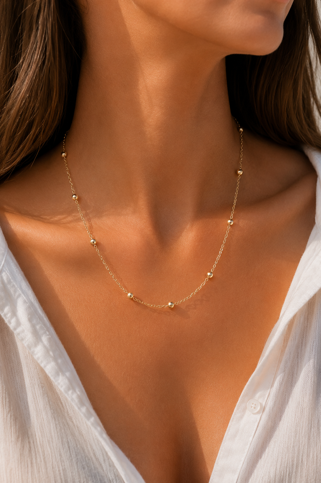 CM 14K Gold Renk Pirinç Top Zincirli 60 cm Kadın Kolye