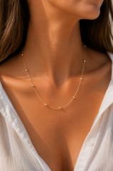 CM 14K Gold Renk Pirinç Top Zincirli 60 cm Kadın Kolye