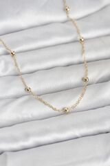 CM 14K Gold Renk Pirinç Top Zincirli 60 cm Kadın Kolye