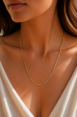 CM 14K Gold Renk Kare Zincirli Model 60 cm Kadın Kolye
