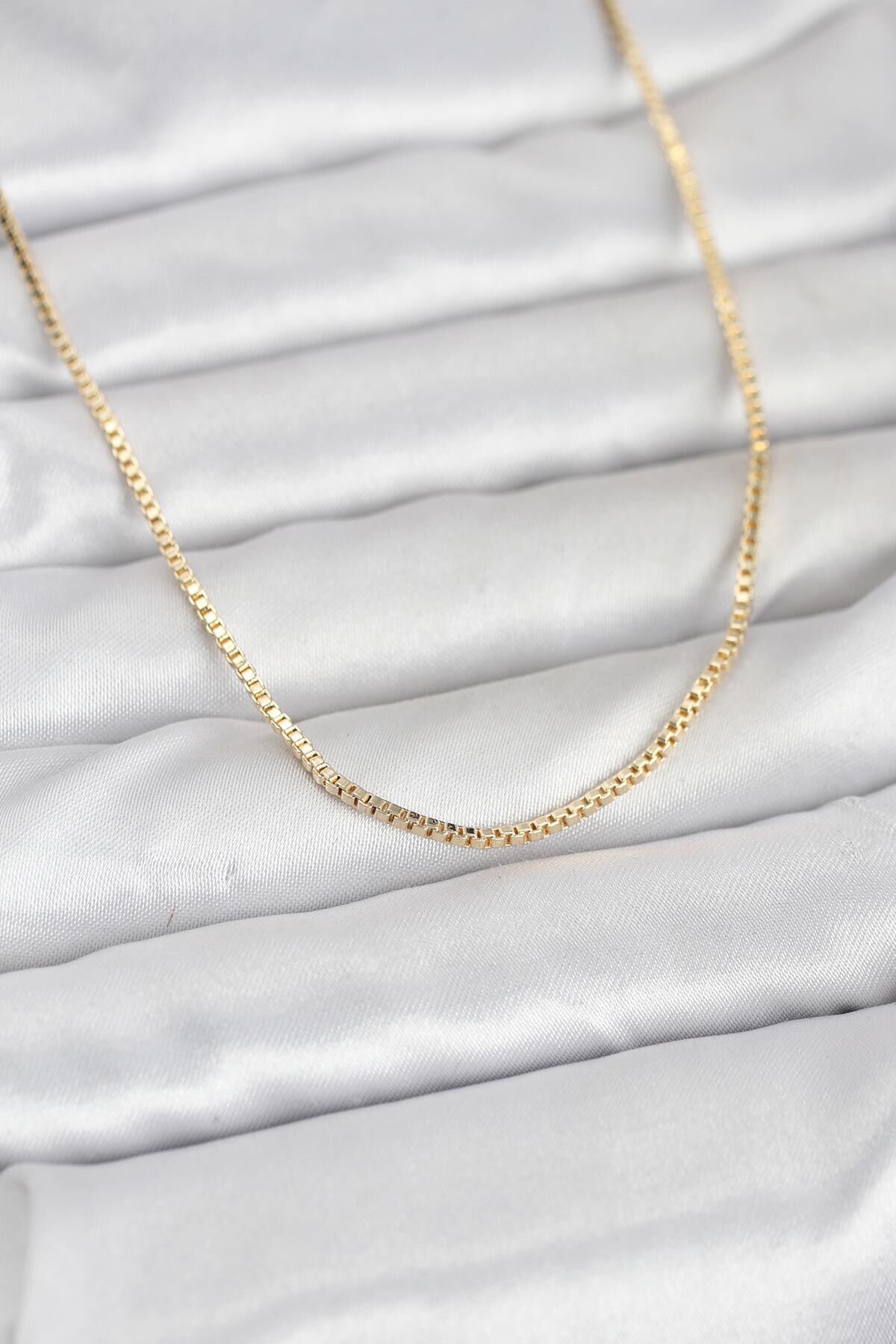 CM 14K Gold Renk Kare Zincirli Model 60 cm Kadın Kolye