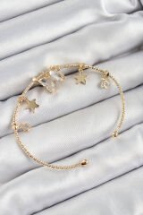 Pirinç Zirkon Taşlı Kelebek Ve Yıldız Model Gold Renk Charm Bileklik