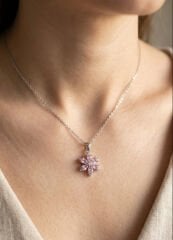 316L Çelik Zincir Gümüş Renk Pembe Zirkon Taşlı Lotus Model Kadın Kolye