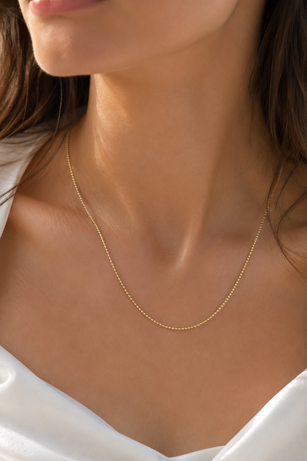 CM 14K Gold Renk İnce Top Zincirli 60 cm Kadın Kolye