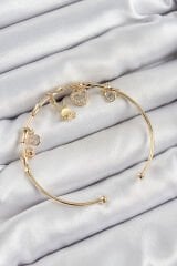 Pirinç Zirkon Taşlı Tavşan Ve Kalp Model Gold Renk Charm Bileklik