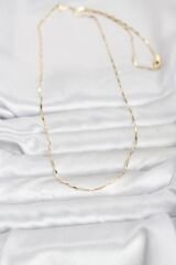 CM 14K Gold Renk Çubuk Kesme Zincir Model 60 cm Kadın Kolye