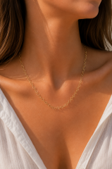 CM 14K Gold Renk Kalp Zincirli 60 cm Kadın Kolye