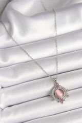 316L Çelik Gümüş Renk Zincir Pembe Sedefli Zirkon Taşlı Yıldız Detay Zirkon Taşlı Kadın Kolye