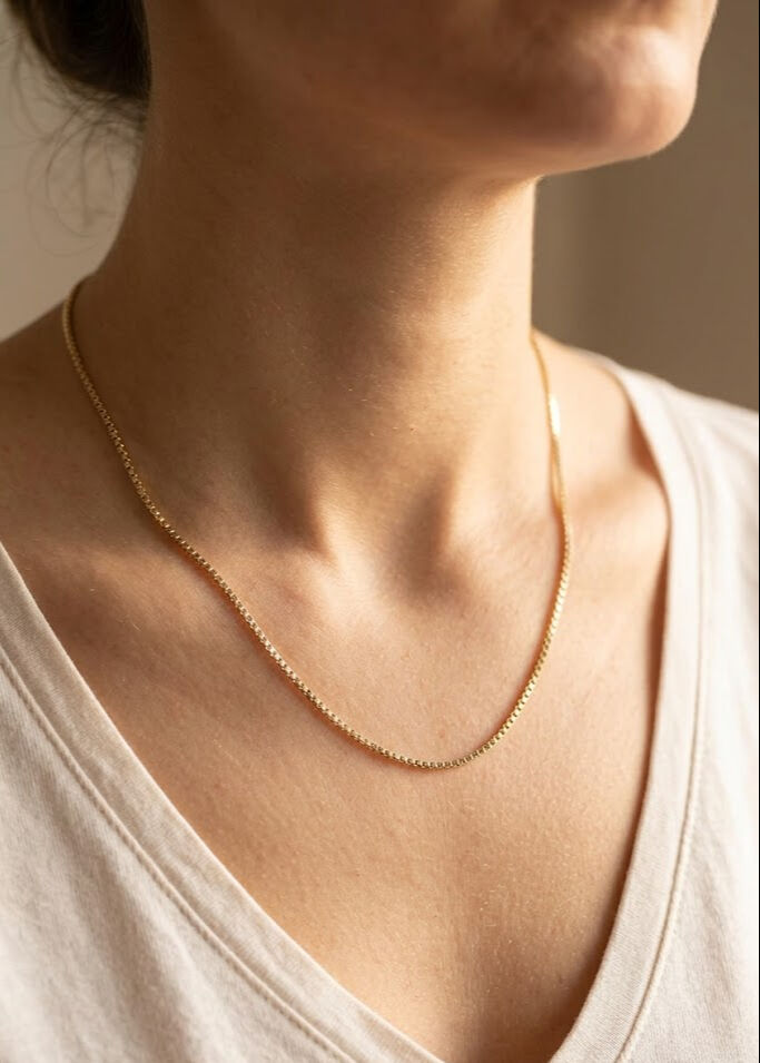 CM 14K Gold Renk İnce Kare Zincirli Model 60 cm Kadın Kolye