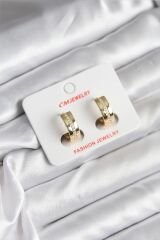 14K Gold Renk Kaplama Zirkon Taşlı Halka Model CM Kadın Küpe