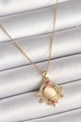 316L Çelik Gold Renk Zincir Beyaz Sedefli Zirkon Taşlı Yıldız Detay Kadın Kolye