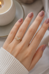 Ayarlamalı Altın Renk Metal Zirkon Taş ve Kristal Taşlı Kelebek Model Yüzük