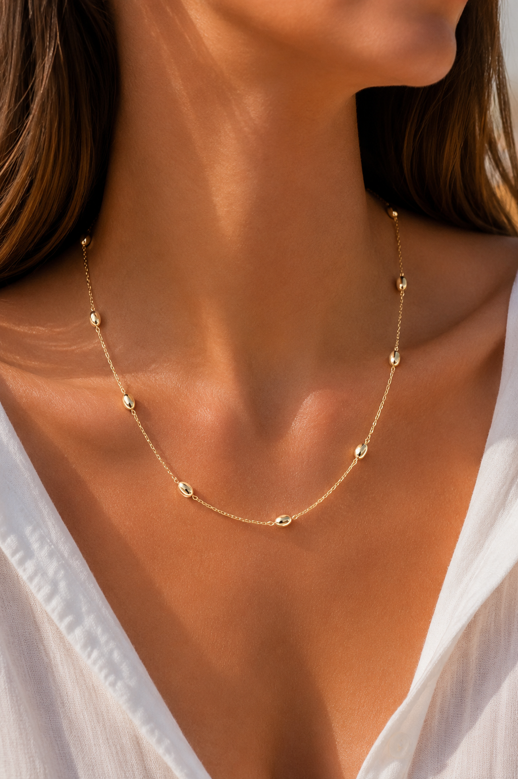 CM 14K Gold Renk Topçuklu Burgu Zincir Model 60 cm Kadın Kolye