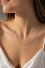 CM 14K Gold Renk Yassı Zincir Model 60 cm Kadın Kolye