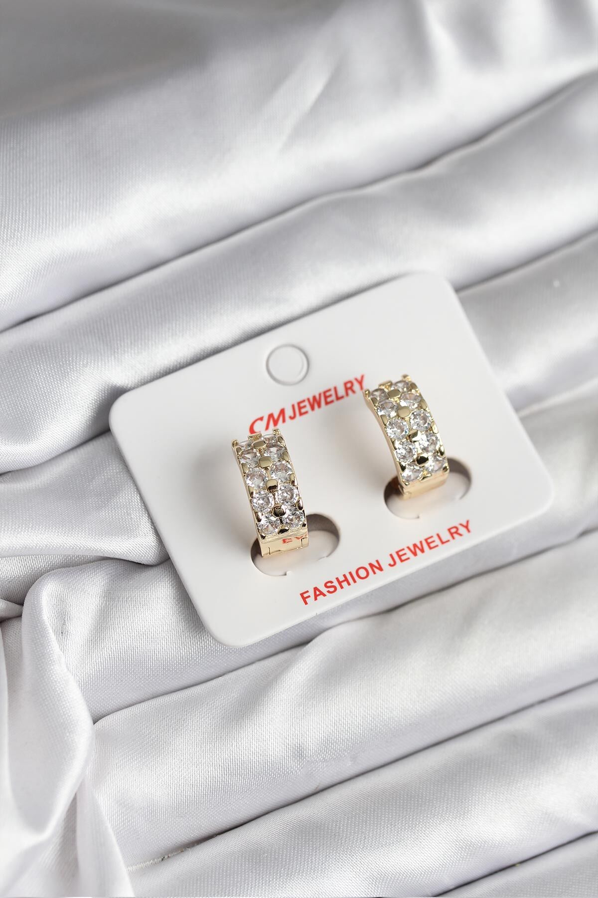 14K Gold Renk Kaplama Zirkon Taşlı CM Kadın Küpe