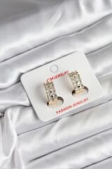 14K Gold Renk Kaplama Zirkon Taşlı CM Kadın Küpe