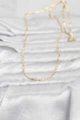 CM 14K Gold Renk Lazerli Yassı Model Zincirli 60 cm Kadın Kolye