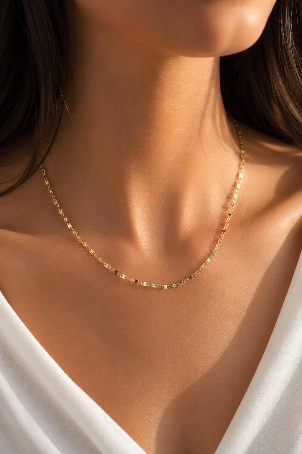 CM 14K Gold Renk Yassı Gemici Zincir Model 60 cm Kadın Kolye