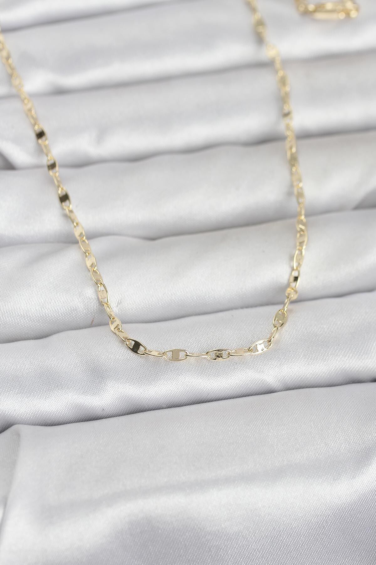 CM 14K Gold Renk Yassı Gemici Zincir Model 60 cm Kadın Kolye