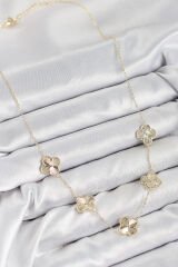 Pirinç VIP Yonca Model Gold Renk Kadın Kolye