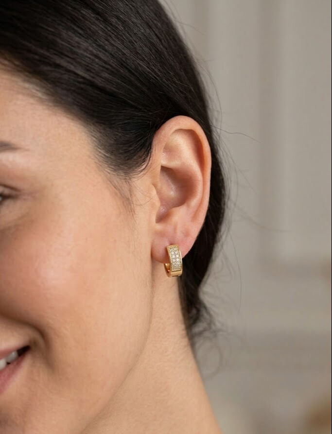 14K Gold Renk Kaplama Zirkon Taşlı Halka CM Kadın Küpe