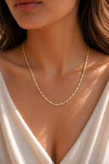 CM 14K Gold Renk Lazer Zincirli Model 60 cm Kadın Kolye