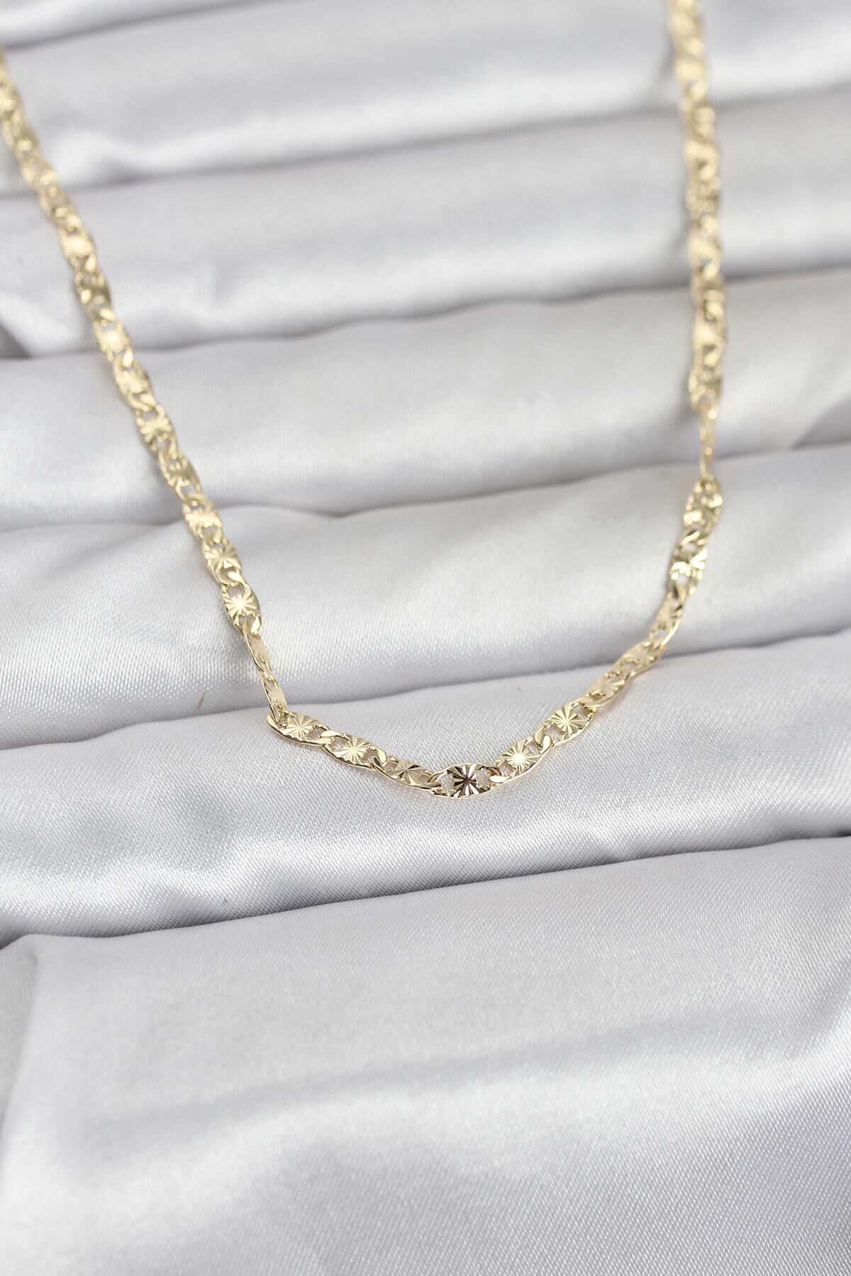 CM 14K Gold Renk Lazer Zincirli Model 60 cm Kadın Kolye