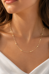CM 14K Gold Renk Damla Topçuklu Zincir Model 60 cm Kadın Kolye