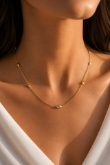 CM 14K Gold Renk Damla Topçuk Model Zincirli 60 cm Kadın Kolye