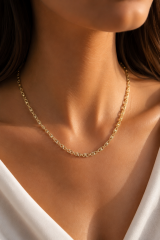 CM 14K Gold Renk Lazer Kesim Zincirli Model 60 cm Kadın Kolye