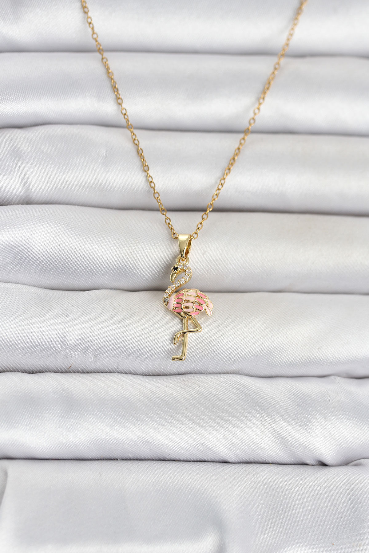 316L Çelik Zincir Gold Renk Flamingo Model Kadın Kolye