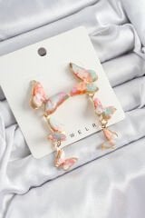 Pirinç Sedef Sallantılı Mermer Desenli Kelebek Model Gold Renk Vintage Kadın Küpe