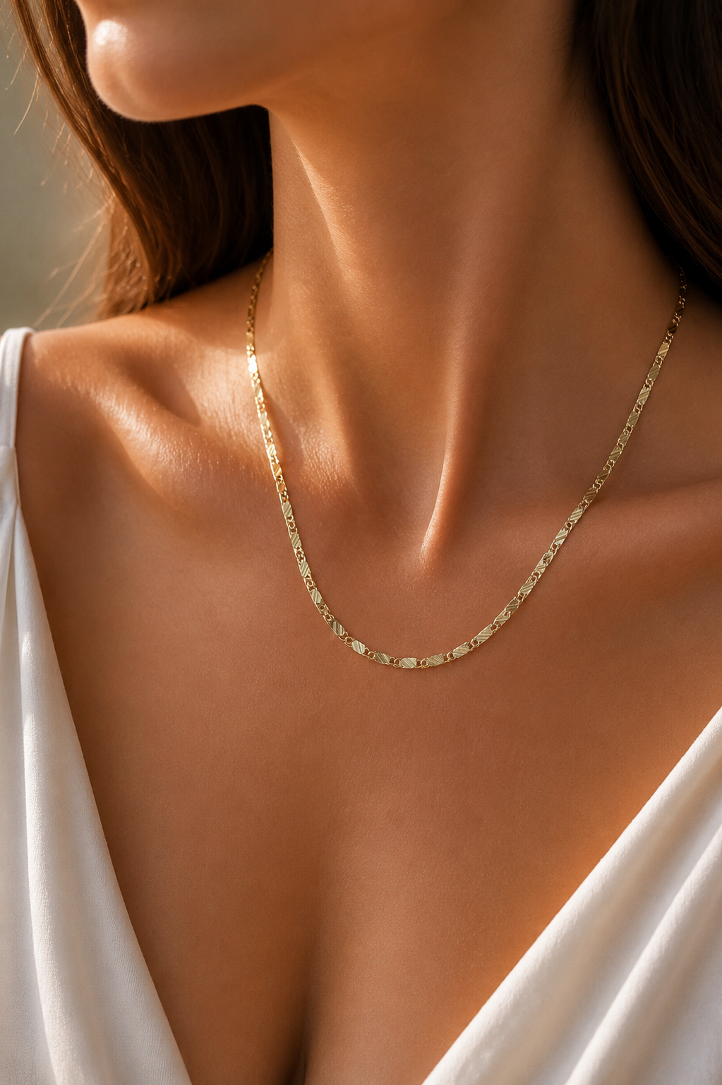 CM 14K Gold Renk Çizgi Lazer Model 60 cm Kadın Kolye